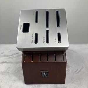 HENCKELS Stainless Steel Dark Wood Self Sharpening 13 Slot Knife Block Only